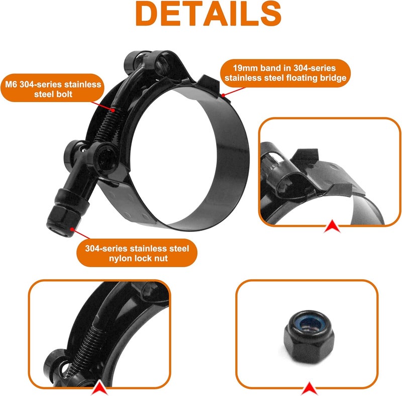 ISPINNER 4 Pack 3.5 Inch Stainless Steel T-Bolt Hose Clamps, Clamp Range 95-103mm for 3.5" Hose ID (Black) - Image 3